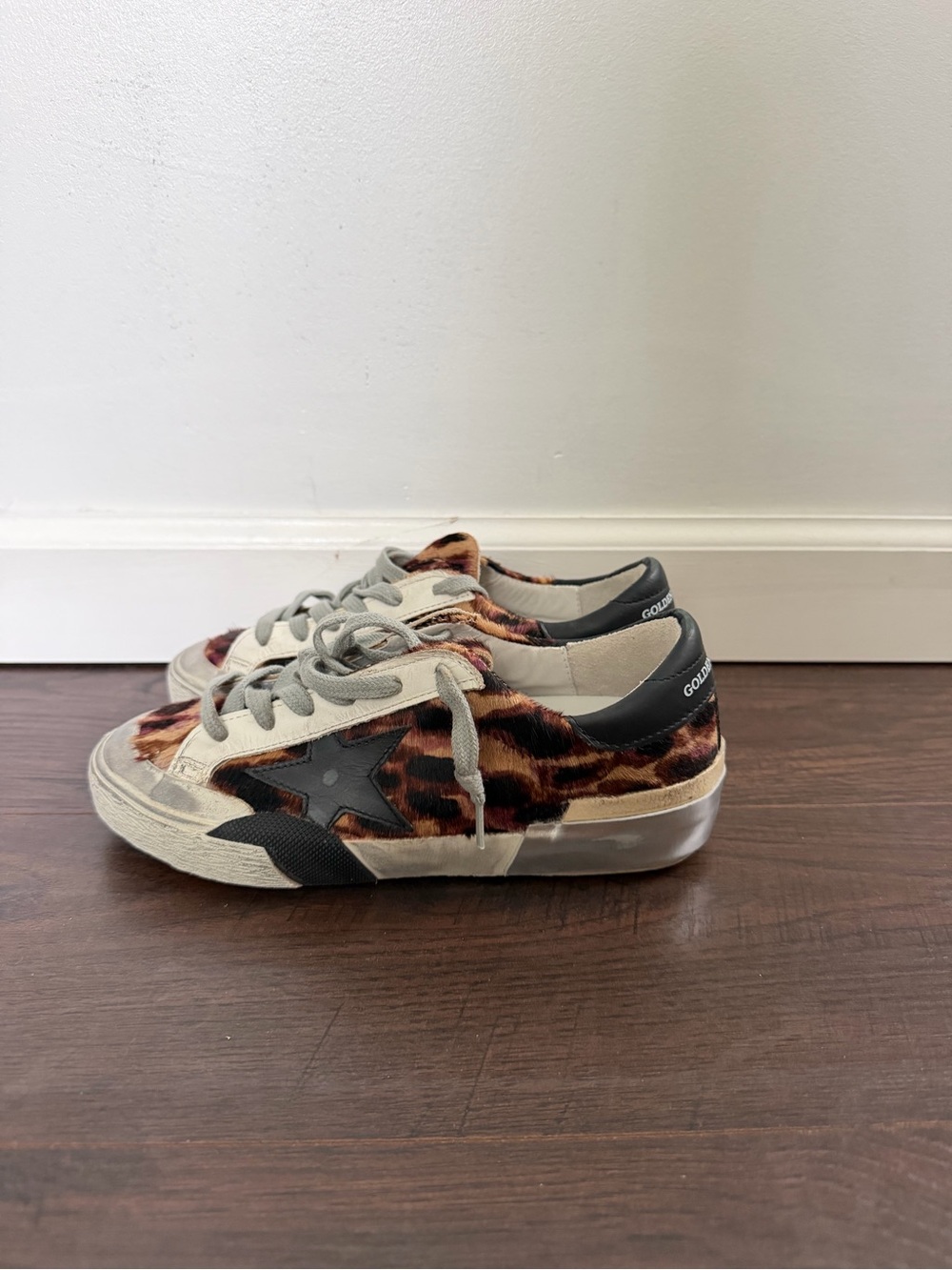 Golden Goose Leopard-Print Low Top Sneakers with Black Star